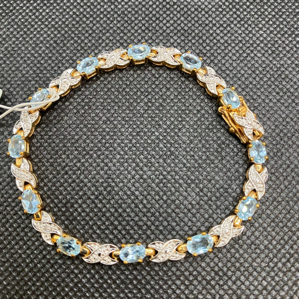Blue Topaz gold over Sterling Bracelet size 7.5
